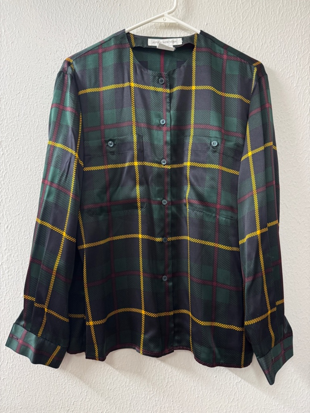 Jones New York Women’s Plaid 100% Silk Shirt